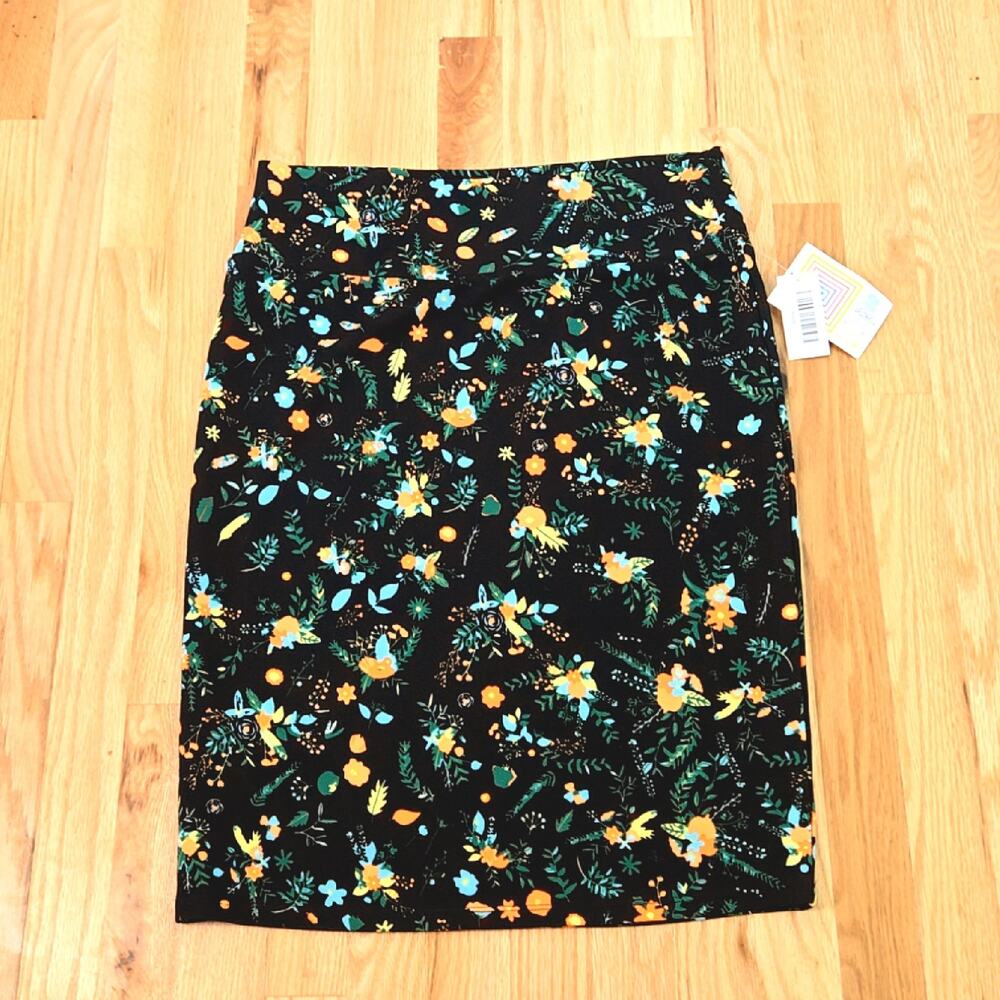 LuLaRoe Black & Multi-Colored Floral Printed Cassie Skirt **NWT**Size L